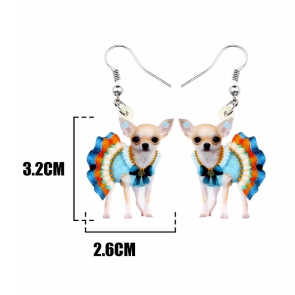 Acrylic Blue Dress Chihuahua Dog Earrings - Picture 4 of 5